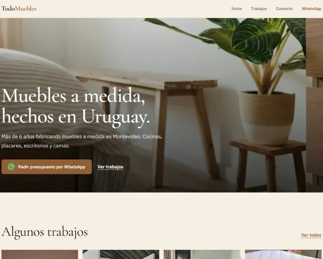 Landing page: Página web para negocio de carpintería. Página web con trabajos filtrable y contacto directo por WhatsApp para un negocio de carpintería en Uruguay.