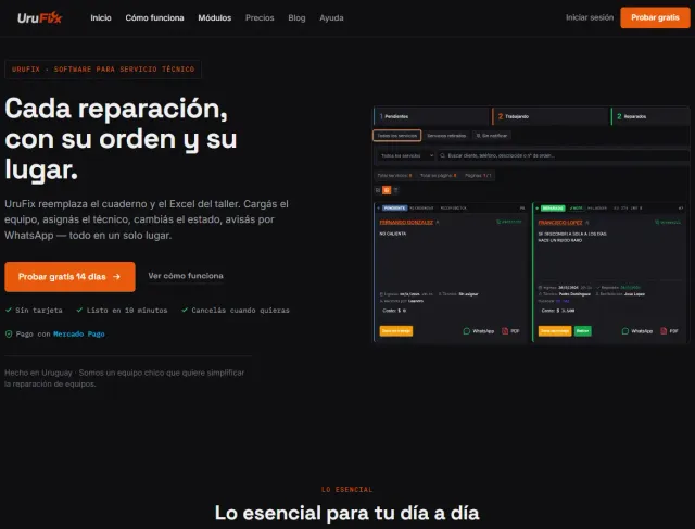SaaS: UruFix: plataforma de gestión para servicios técnicos. Sistema desarrollado para la gestión de servicios técnicos. Turnos, historial técnico y seguimiento de clientes.